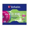 Kompaktdisks Verbatim, CD-RW, 700MB, 12x, SERL, plastmasas vāciņā, dažādās krāsās, 1 gab.