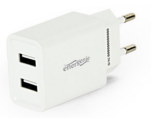 Adapteris Energenie 2-port 2.1 USB-A, balts