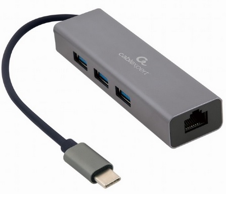 Adapteris Gembird USB-C, USB 3.1x3, RJ-45x1