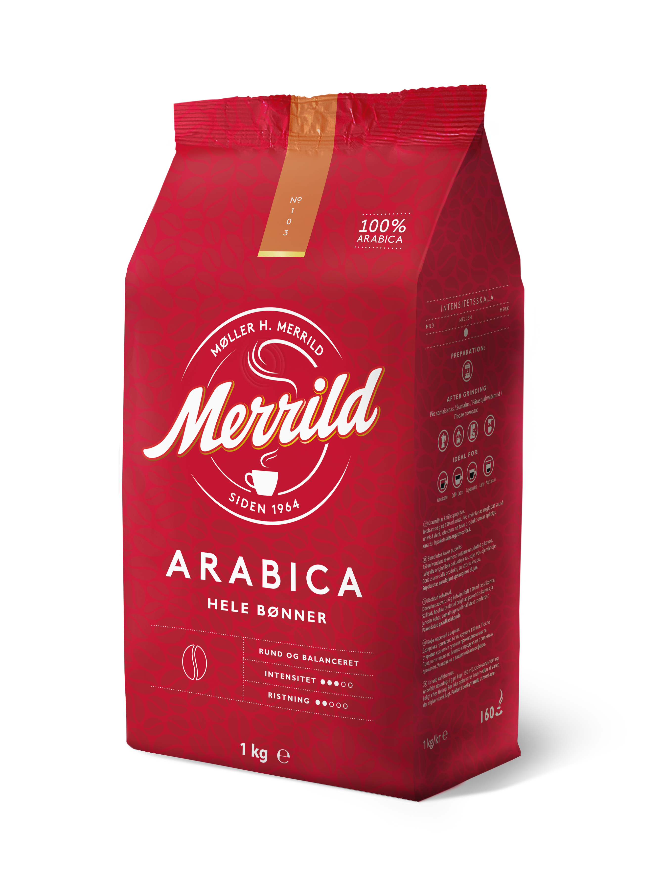 Kafija, pupiņu, Merrild Arabica, 1kg