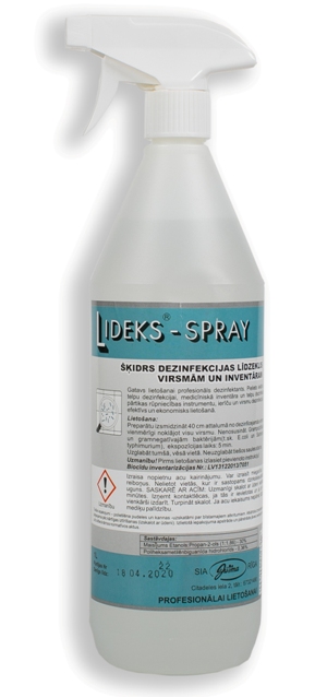 Dezinfekcijas līdzeklis, gatavs lietošanai ātras iedarbības dezinfektants virsmām, Lideks Spray, 1L