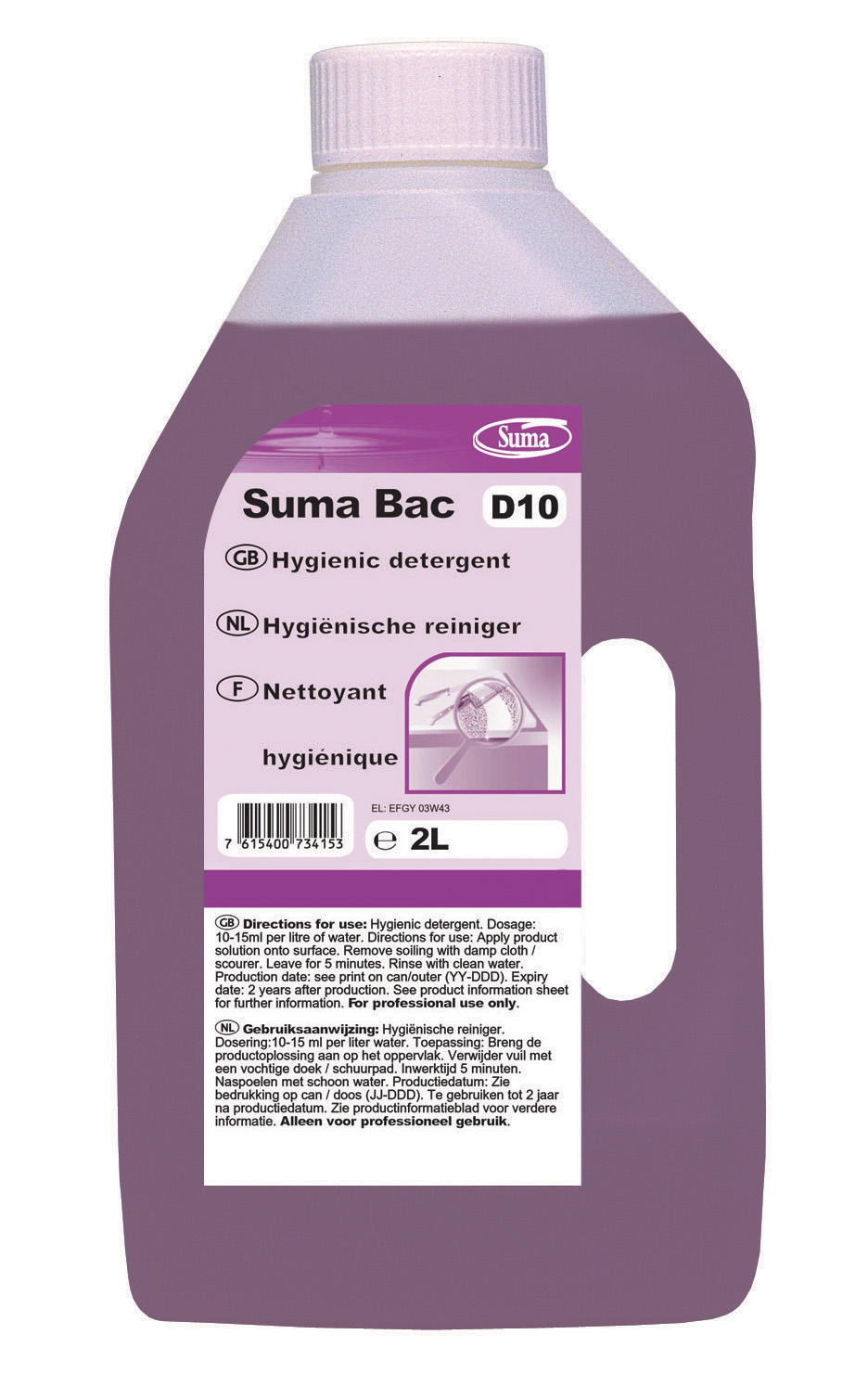 Tīrīšanas un dezinfekcijas līdzeklis, Suma Bac D10, koncentrāts, 2 L