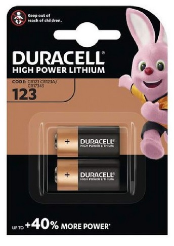 Baterijas Duracell Ultra, CR123A 3V, litija, 2gab.